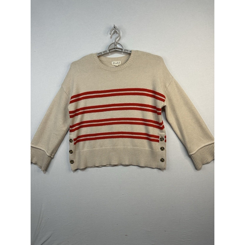 Marled Sweater Women's Large Off White & Coral Long Sleeve Crew Neck